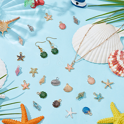 84Pcs 21 Styles Ocean Series Alloy Enamel Pendants FIND-WR0012-26-1
