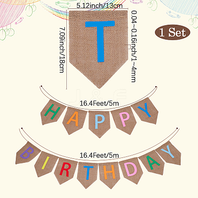 1 Set Word Happy Birthday Linen Hanging Banners Flags AJEW-SP0001-51A-1