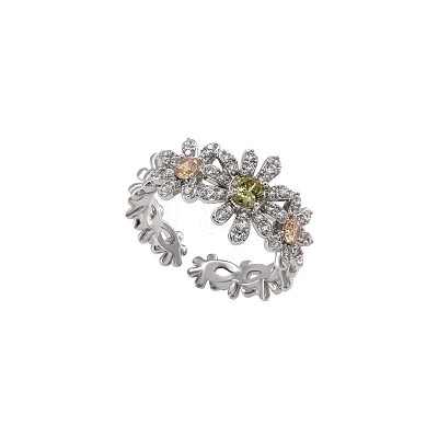 Alloy Rhinestone Flower Cuff Open Rings for Women WG6663D-01-1
