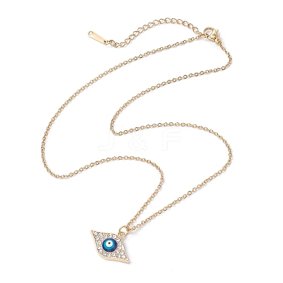 Alloy Crystal Rhinestone Cable Chain Blue Enamel Eye Pendant Necklaces for Women NJEW-JN04977-01-1