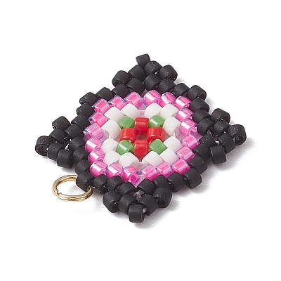 Handmade Glass Seed Beaded  Window Lattice Pattern Shape Pendants PALLOY-MZ00929-05-1