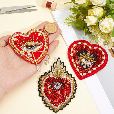 3Pcs 3 Styles Heart with Eye Polyester Sew on Patches DIY-GF0013-24-1