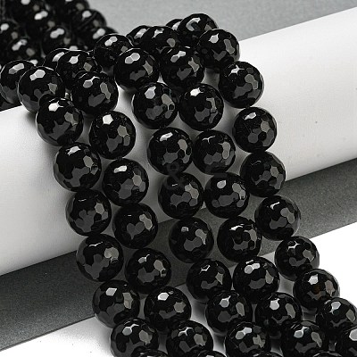 Faceted Natural Banded Agate Beads Strands G-F447-12mm-O09-1
