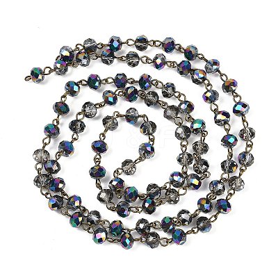 Handmade Electroplate Glass Faceted Rondelle Beads Chains for Necklaces Bracelets Making AJEW-JB00145-01-1