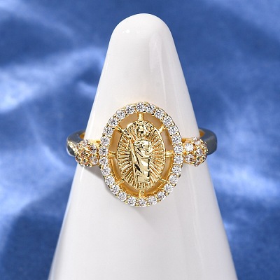 Religion Brass Micro Pave Cubic Zirconia Cuff Open Rings RJEW-F204-06G-1