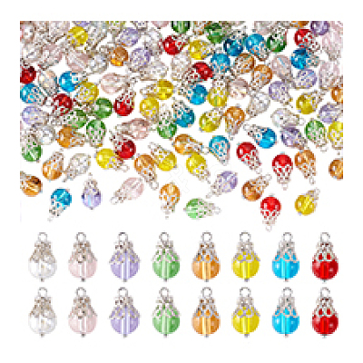 160Pcs 8 Colors Glass Charms PALLOY-PHE00017-1