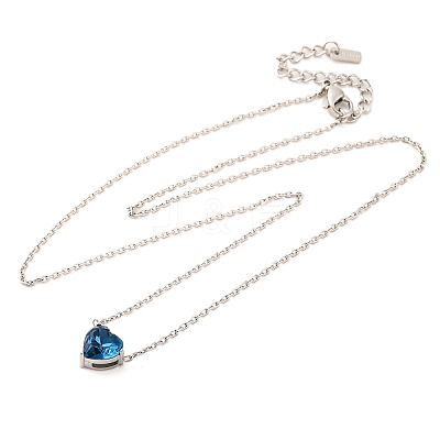 304 Stainless Steel Pave Cubic Zirconia Heart Pendant Cable Chain Necklaces for Women NJEW-G142-07P-02-1