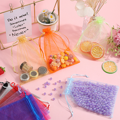 100Pcs 10 Colors Organza Bags Jewellery Storage Pouches Wedding Favour Party Mesh Drawstring Gift OP-SP0001-02-1