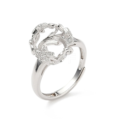 Rhodium Plated 925 Sterling Silver Micro Pave Clear Cubic Zirconia Adjustable Ring Components STER-NH0017-02P-1