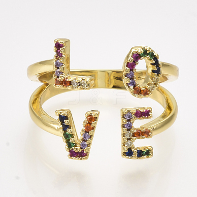 Brass Micro Pave Cubic Zirconia Cuff Rings RJEW-S044-050-1