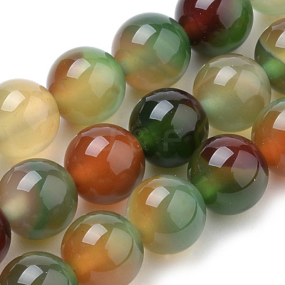 Natural Peacock Green Agate Beads Strands G-S259-16-10mm-1