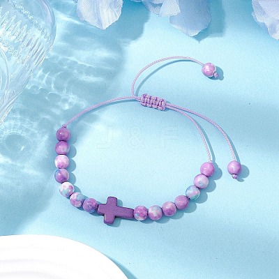 Synthetic Ocean White Jade Braided Beaded Bracelets BJEW-JB11016-04-1