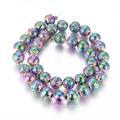 Electroplated Natural Lava Rock Beads Strands G-G826-06-10mm-1