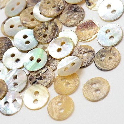 2-Hole Flat Round Mother of Pearl Buttons SHEL-N033-06-9mm-1