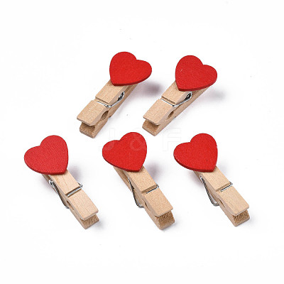 Wooden Craft Pegs Clips with Heart Beads WOOD-R249-006-1