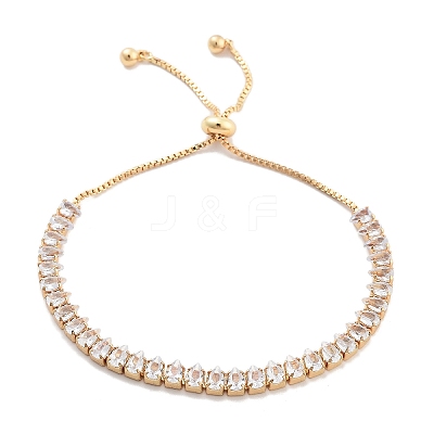 Brass Pave Clear Cubic Zirconia Teardrop Box Chain Slider Bracelets BJEW-B094-07G-1