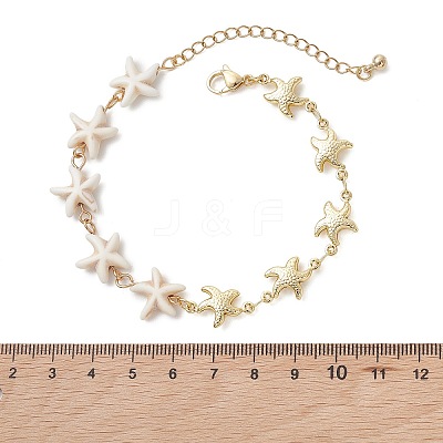 Synthetic Turquoise & 304 Stainless Steel Link Chain Bracelets for Women BJEW-JB13506-1