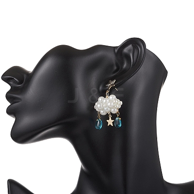 3D Cloud Glass Seed Beades Dangle Stud Earrings EJEW-MZ00644-01-1