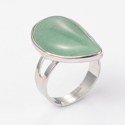 Adjustable Gemstone Brass Rings X-RJEW-N024-02F-1