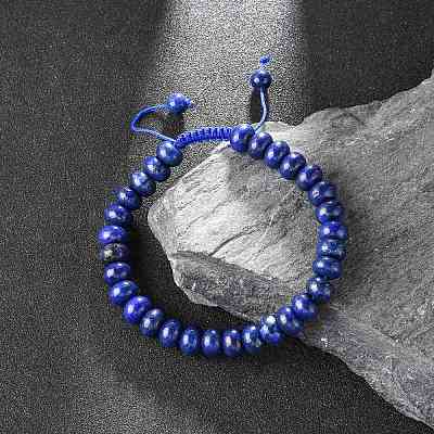 Adjustable Natural Lapis Lazuli Braided Bead Bracelets BJEW-F369-A15-1