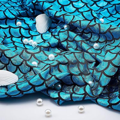 Sparkly Hologram Spandex Mermaid Printed Fish Scale Fabric AJEW-WH0277-38-1