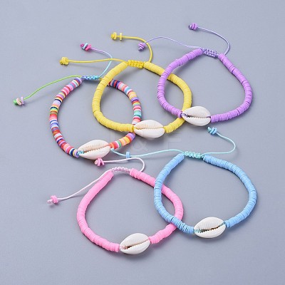 Handmade Polymer Clay Heishi Beads Braided Bracelets BJEW-JB04318-1