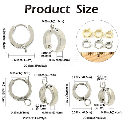 16Pcs 201 Stainless Steel Huggie Hoop Earrings Findings STAS-FS0002-26A-1