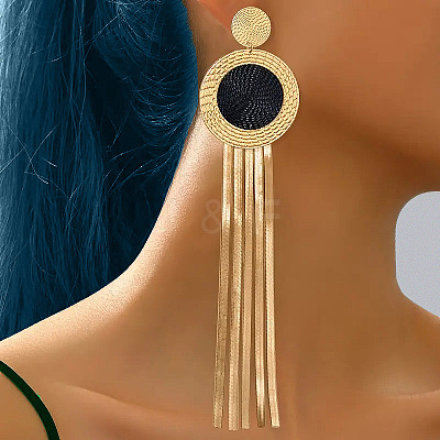 Iron Flat Round Tassel Stud Earrings FS-WG4A301-01-1