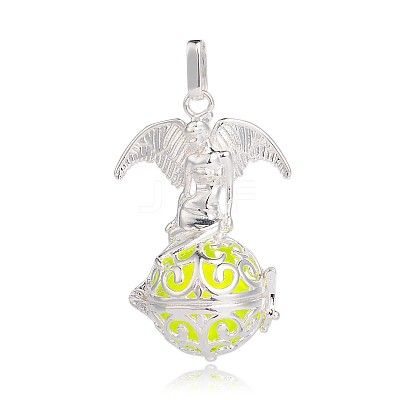 Silver Color Plated Brass Hollow Round Cage Pendants KK-J248-04S-1