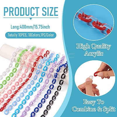 10Pcs 10 Colors Acrylic Oval Link Chain HJEW-TAC0177-1