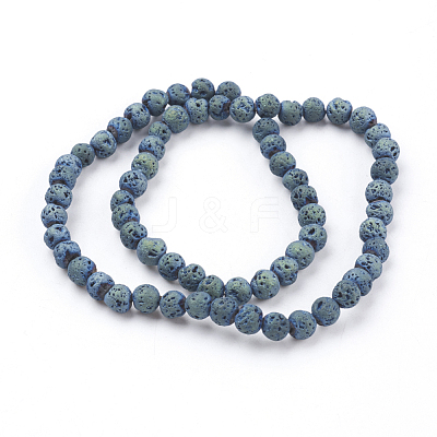 PVD Vacuum Plating Electroplated Natural Lava Rock Bead Strands G-E432-6mm-02-1