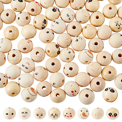 80Pcs 8 Styles Printed Wood European Beads WOOD-DC0001-07-1