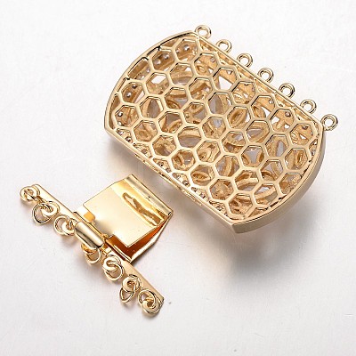 Brass Cubic Zirconia Box Clasps ZIRC-O020-08G-NR-1