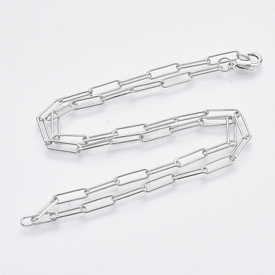 Brass Round Oval Paperclip Chain Necklace Making MAK-S072-04A-P-1