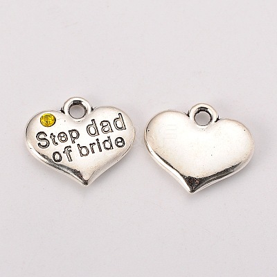 Wedding Theme Antique Silver Tone Tibetan Style Alloy Heart with Step Dad of Bride Rhinestone Charms TIBEP-N005-22D-1