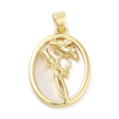 Rack Plating Brass Pave Shell Pendants KK-Z064-28G-07-1