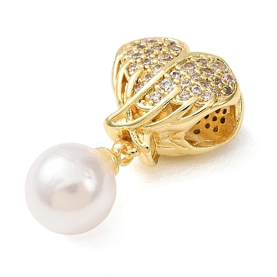 Brass Micro Pave Clear Cubic Zirconia & ABS Imitation Pearl Pendants CU-CBA0A9C-01G-1