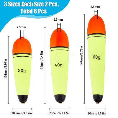 6Pcs 3 Styles EVA Fishing Foam Float Fishing Rig Float AJEW-HY0001-67-1