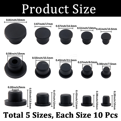 50Pcs 5 Styles Silicone Hole Plugs AJEW-GF0011-62F-1