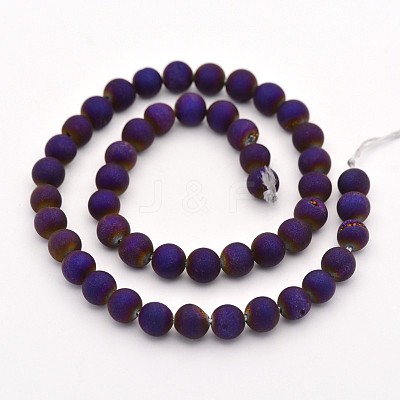 Electroplate Natural Agate Round Beads Strands G-M211-8mm-04-1