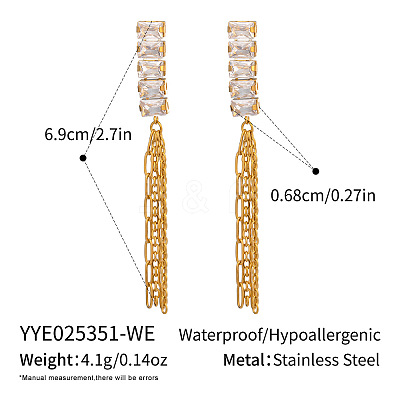 304 Stainless Steel Rectangle Tassel Stud Earrings LS-HE5353-2-1