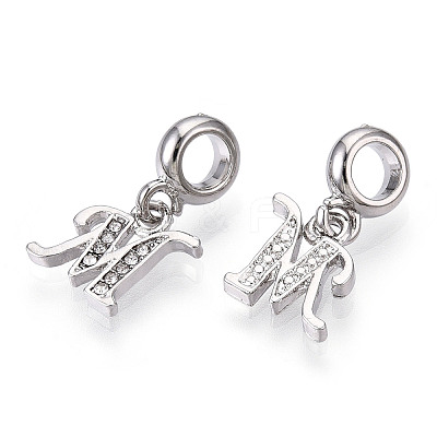 Platinum Rack Plating Alloy Rhinestone European Dangle Charms PALLOY-T048-36P-M-1