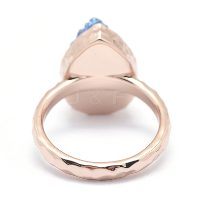 Electroplate Natural Druzy Quartz Crystal Finger Rings RJEW-I055-10RG-RS-1