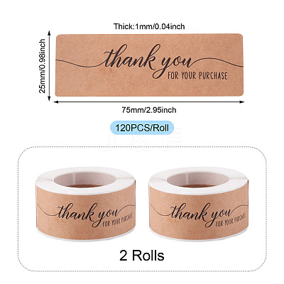 2 Rolls Rectangle Thank You Theme Paper Stickers DIY-TA0013-47C-1