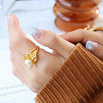 Flower Stainless Steel Open Cuff Rings WGAF2BA-02-1
