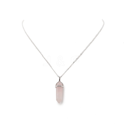 Natural Rose Quartz Geometric Pendant Necklace NJEW-JN04239-03-1