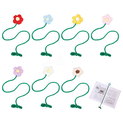 7Pcs 7 Colors Polyester Crochet Flower Bookmarks AJEW-CA0004-54-1
