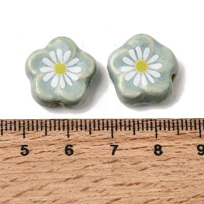 Glaze Daisy Flower Printed Porcelain Beads PR-CBA03B0-04B-1