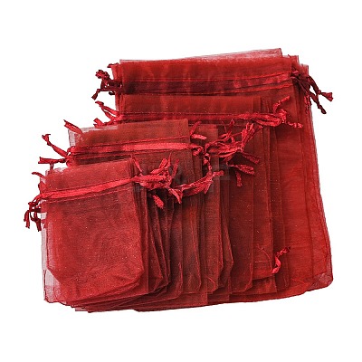 30Pcs 4 Styles Rectangle Organza Bags Jewellery Storage Pouches Wedding Favour Party Mesh Drawstring Gift OP-FS0001-01A-1
