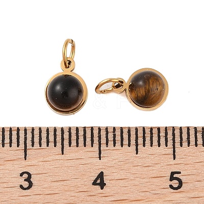 Ion Plating(IP) Natural Tiger Eye Half Round Charms with Jump Ring STAS-A097-05G-05-1